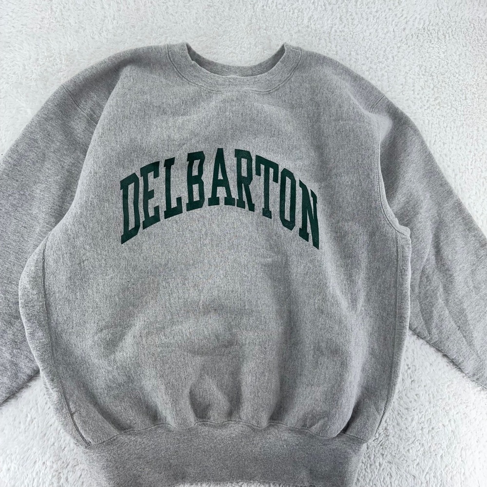 vtg‎ 90s DELBARTON SCHOOL HEATHER GRAY SWEATSHIRT LARGE green wave new jersey